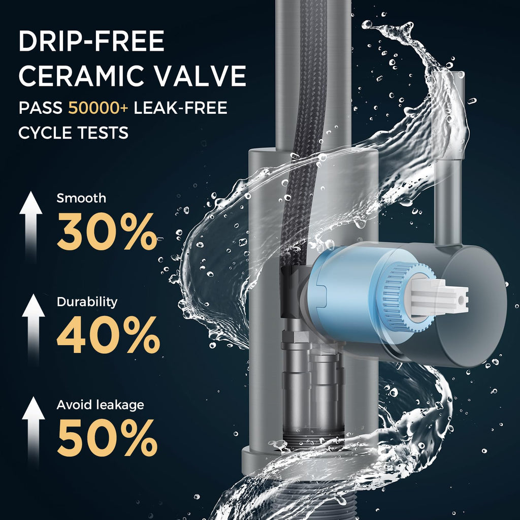 FORIOUS Chrome Kitchen Faucet with Soap Dispenser, High Arc Modern Sink Faucet with Pull Down Sprayer and Deck Plate, Stainless Steel Fit for 1 or 3 Hole for Pot Filler Bar Farmhouse Laundry Rv