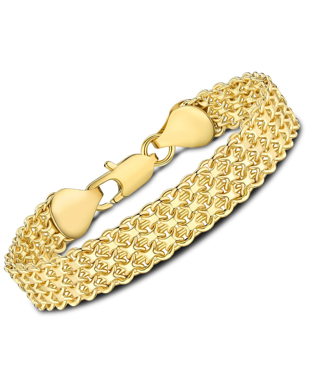 kptophk 14K Gold 10mm Mesh Chain Link Bracelet | Gold Bracelets For Women | Jewelry Gift (Size: 7.5inches)
