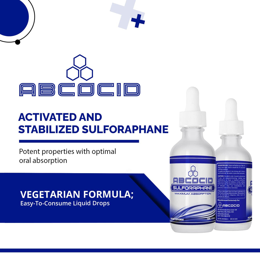 ABCOCID Activated and Stabilized Sulforaphane, 490 mg,4 Oz Liquid, 240 Servings, Made in USA, Quick Absorption, Quality Potent Ingredients, Non-GMO, GMP Certified, Cruelty-Free Products