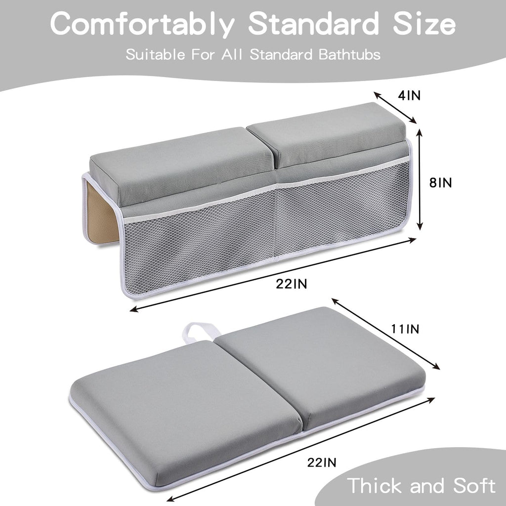 ILPEOD Bath Kneeler and Elbow Rest Pad Set, Thick Soft Quick Dry Bathtub Mat for Baby Bathing Time, Memory Foam With Toys Organizer, Gifts for Parents, Grey
