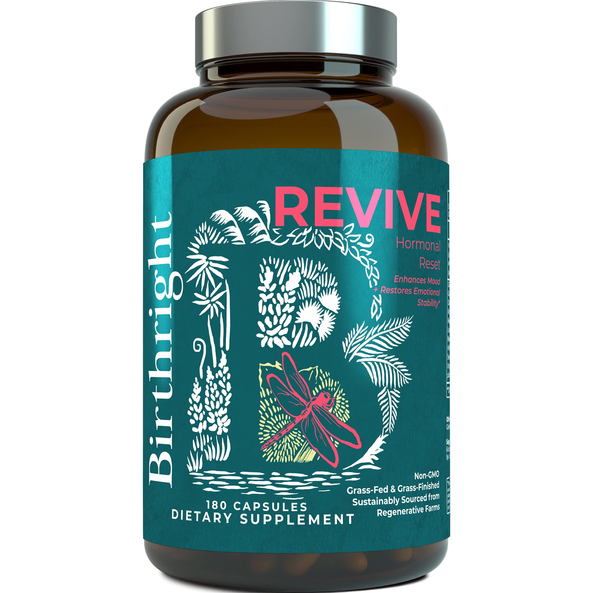 Birthright Revive Supplements for Women- Progesterone Support, Energy, Fertility, Menstrual Cycle, Ovulation, Pregnancy and Menopause… All Natural, Whole Foods, Animal Based with Herbal Blend