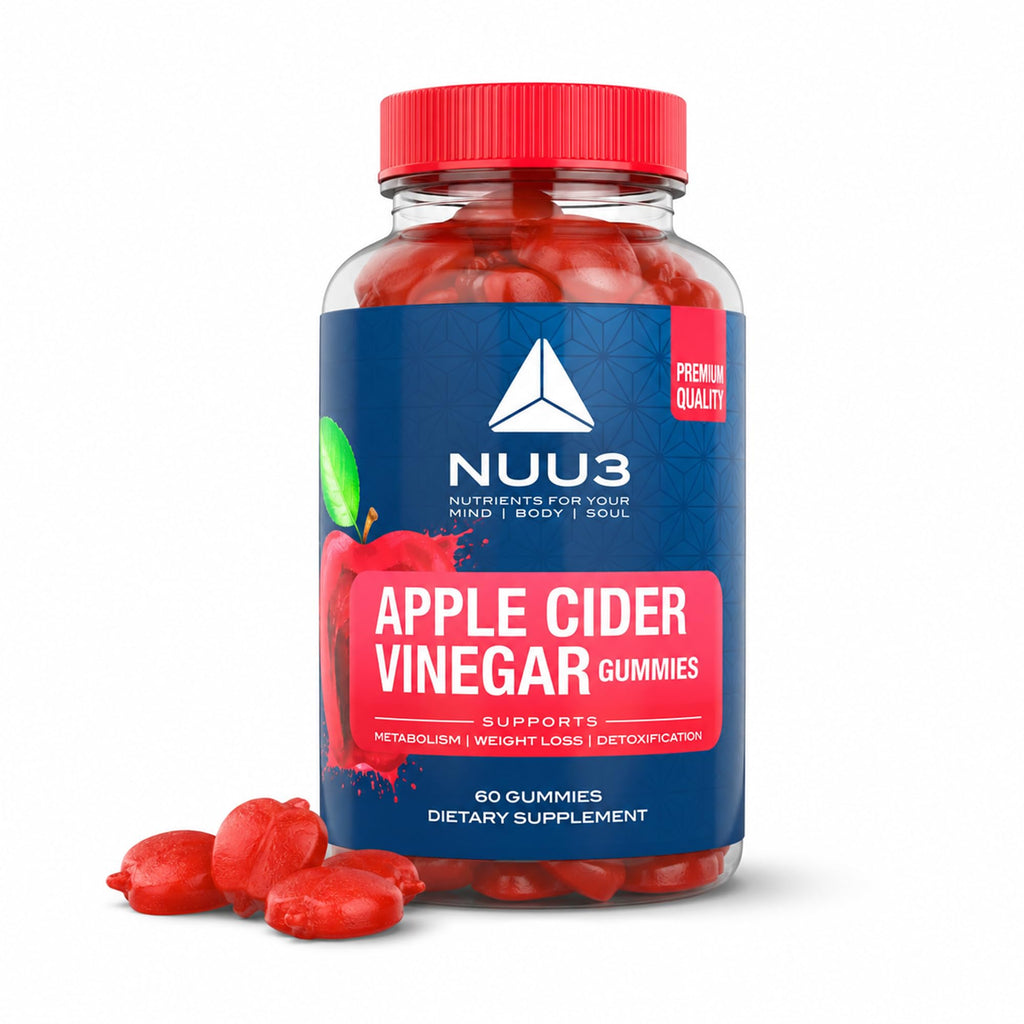 NUU3 Apple Cider Vinegar Gummies - Support for Energy, Immunity & Gut Health - Folate, Iodine, Pomegranate, Beet Root, Vitamins B-6 & 12 - (60 Count, Pack of 1)