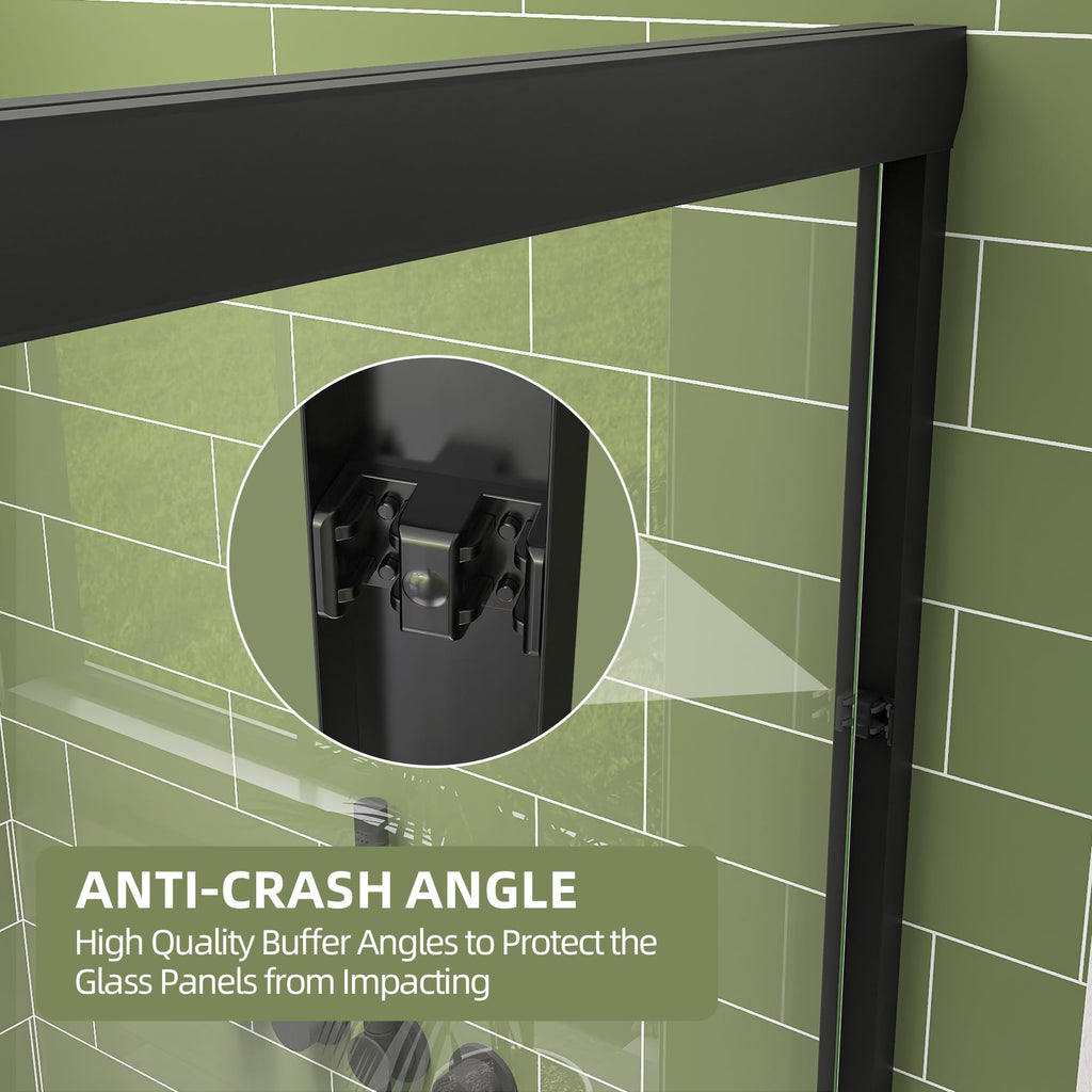 GETPRO Shower Door Double Sliding 57-60 in. W x 72 in. H Semi-Frameless Bypasss Bathroom Glass Shower Sliding Doors,1/4 inch Clear Tempered Glass Door for Walk-in Shower Matte Black