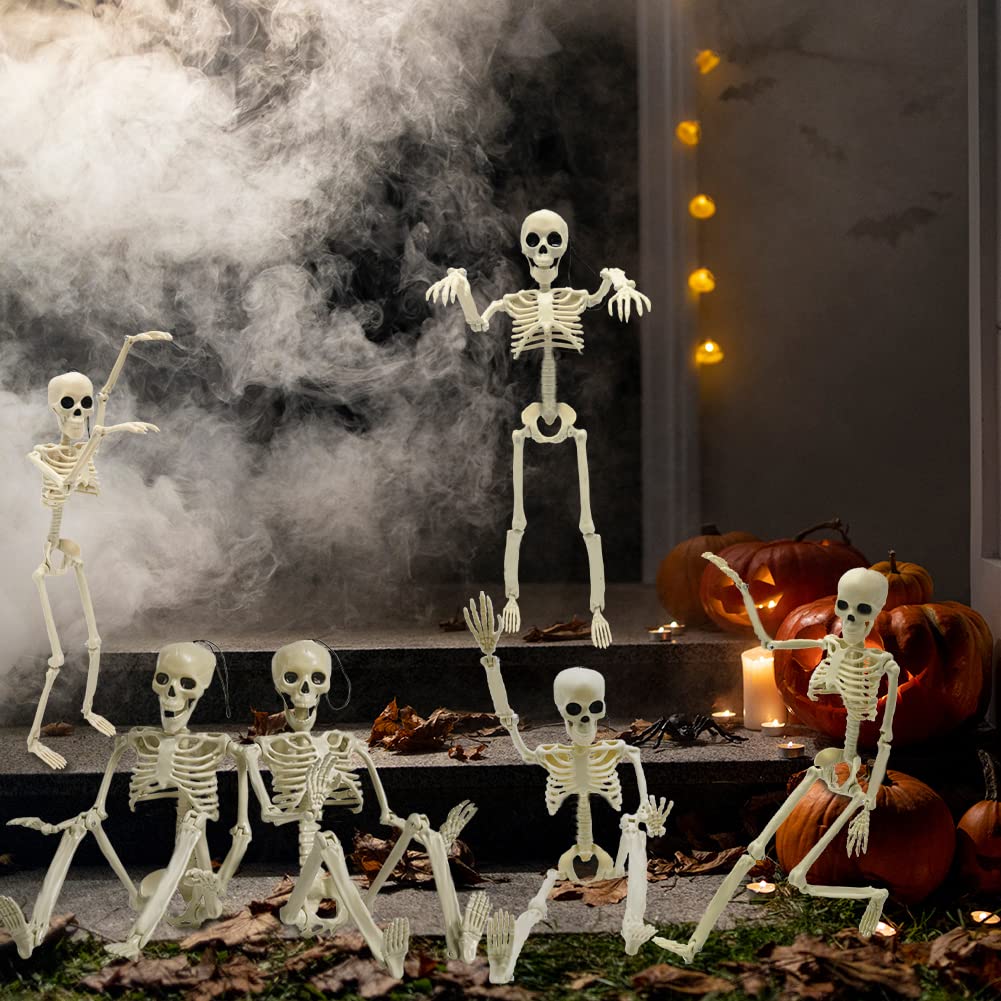6PCS Skeleton Halloween Decorations, 16in Full Body Poseable Small Skeleton