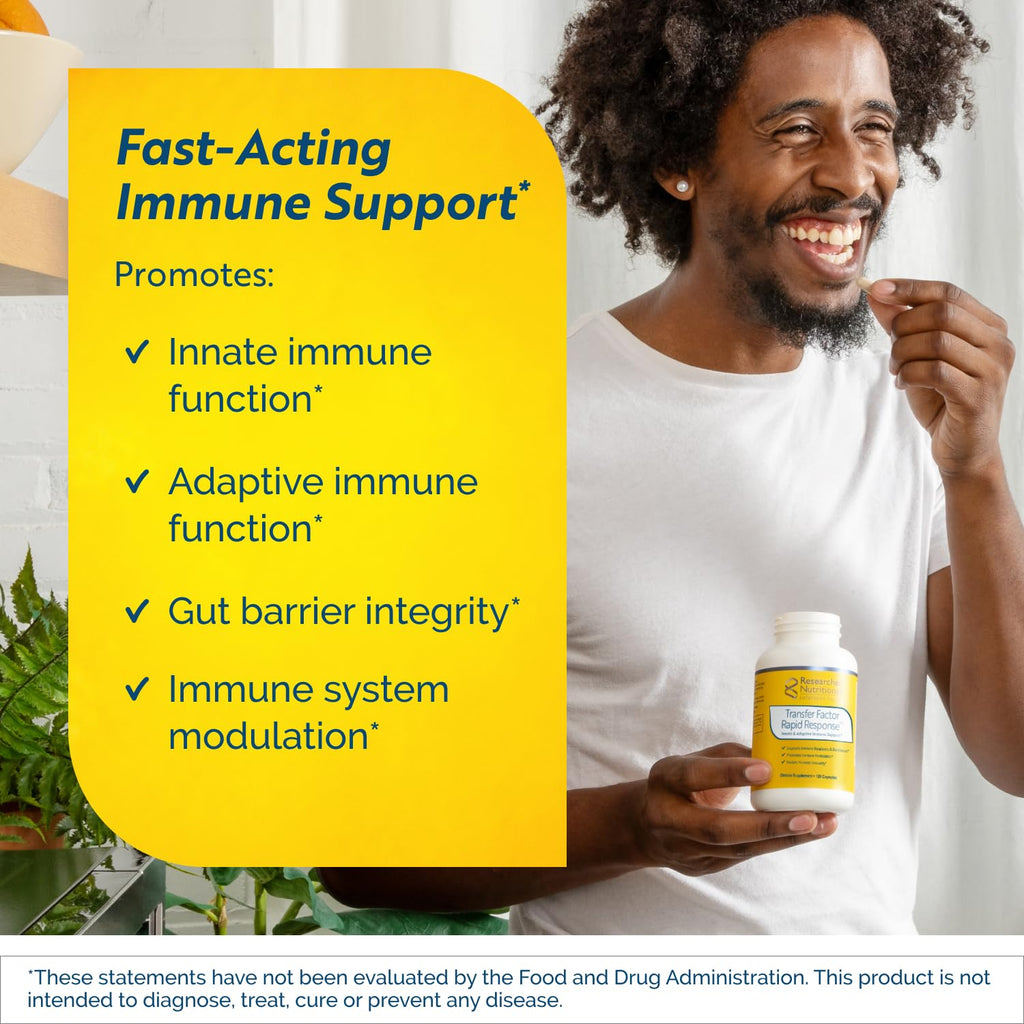 Researched Nutritionals Transfer Factor Rapid Response Immune Support Supplement - Colostrum Blend with Beta Glucan, IP-6 & Lactoferrin, Fast-Acting Innate & Adaptive Immune Modulation (120 Capsules)