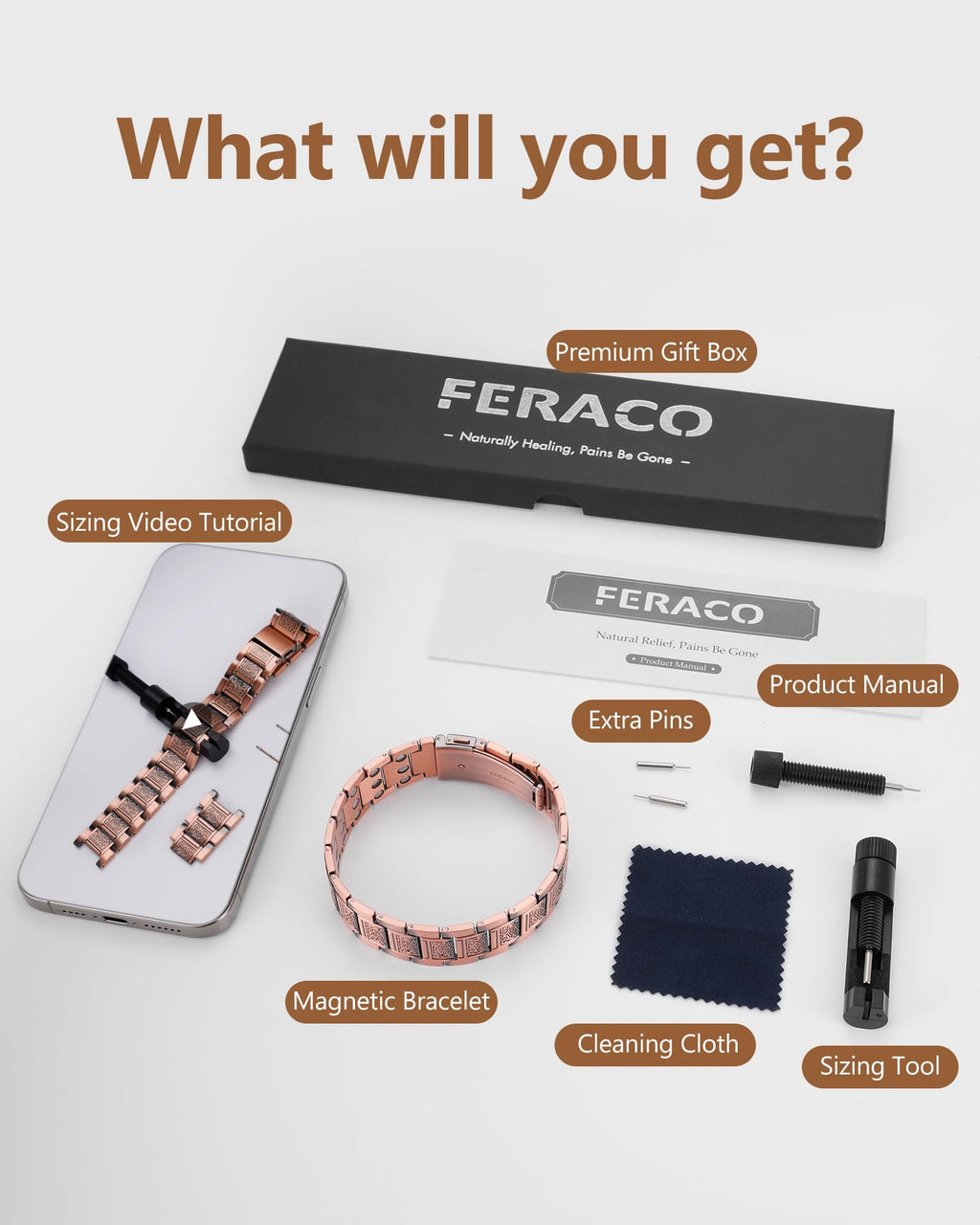Feraco Copper Bracelet for Men Magnetic Therapy Bracelet Jewelry