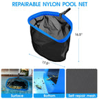 TidyMister All in One Pool Cleaning Kit - 18'' Repairable Pool Nylon Net & 18'' Detachable Round Brush & 11'' Fine Mesh Skimmer Net & Pool Chlorine Floater & Handy Scrubber for Water Line Cleaning