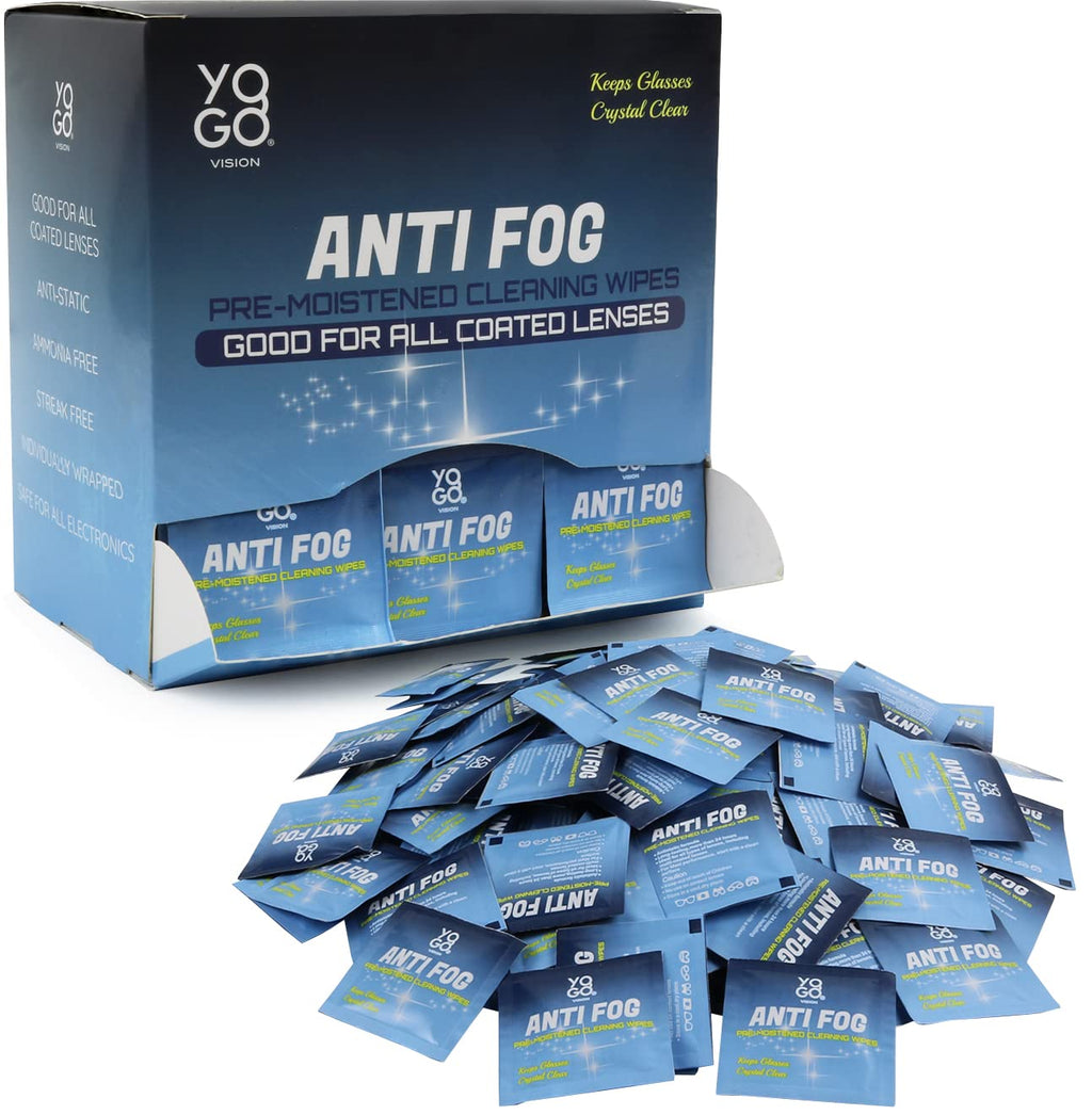 Anti Fog Wipes for Glasses Pre Moistened Cleaner Lens Wipes for Screens, Binoculars, Face Sheilds, Ski Masks, Swim Goggles, Individual Wrapped Antifog for Eyeglass Cleaner (200 Pack)