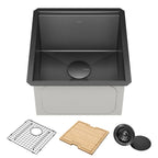KRAUS Kore Workstation 17-inch Undermount 16 Gauge Black Stainless Kitchen Sink, Single Bowl Kitchen Sink in PVD Gunmetal Finish with Accessories, KWU1101-17-PGM