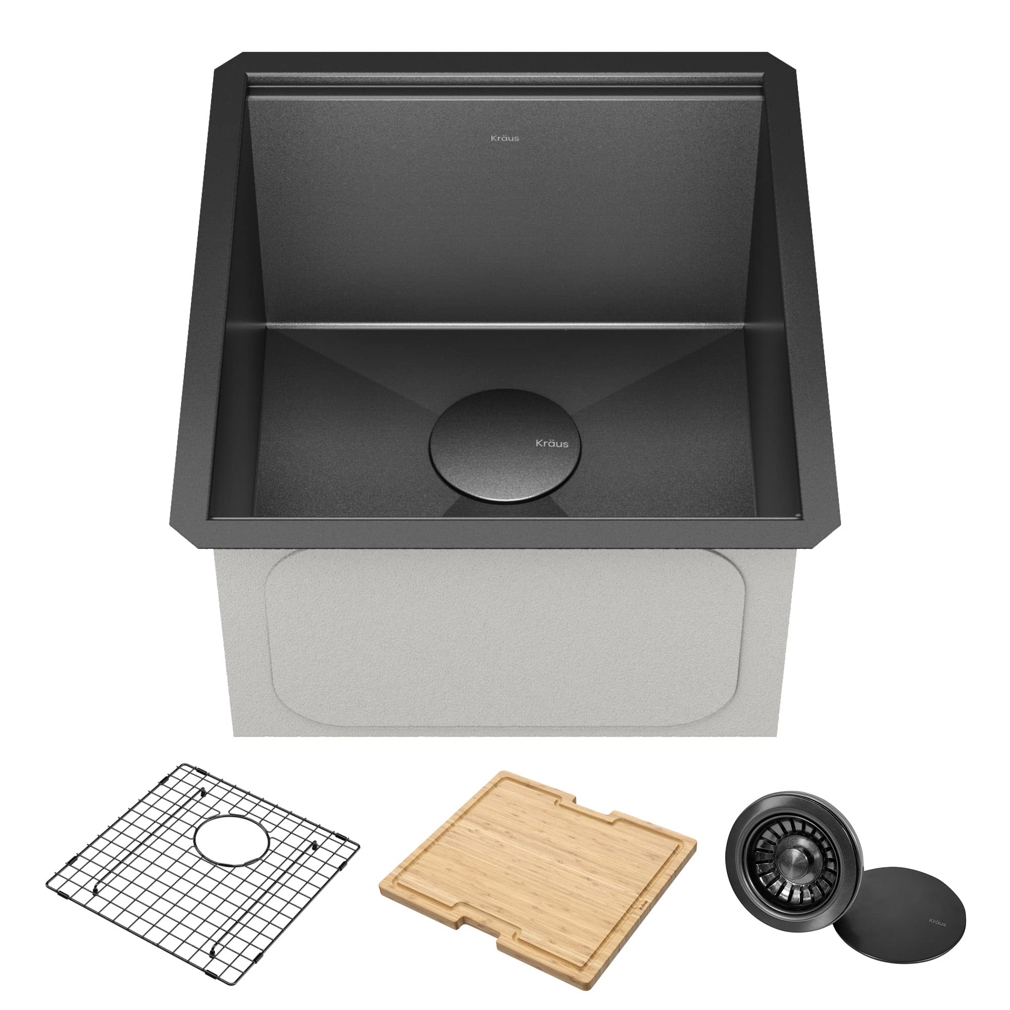 KRAUS Kore Workstation 17-inch Undermount 16 Gauge Black Stainless Kitchen Sink, Single Bowl Kitchen Sink in PVD Gunmetal Finish with Accessories, KWU1101-17-PGM