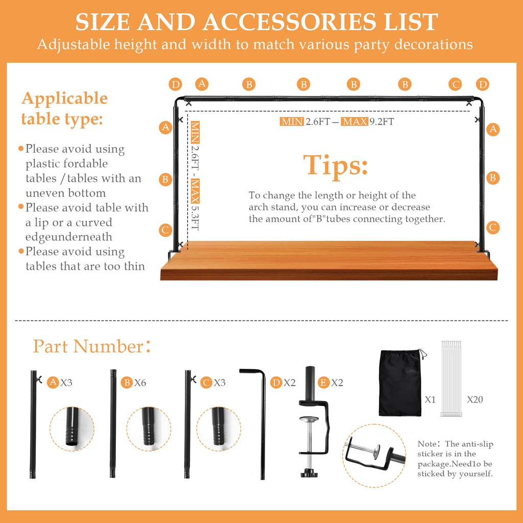 Antizz Over The Table Rod Stand with Clamps for Party Decoration Black