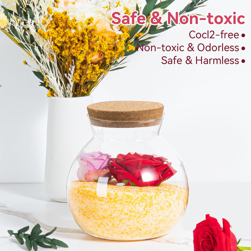 Silica Gel Flower Drying Crystals 5LBS, Reusable Color Indicating Flower Drying Silica with Airtight Container and Brush, DIY Wedding Bouquet Flower Preservation Kit, Fine Bead Size<1mm