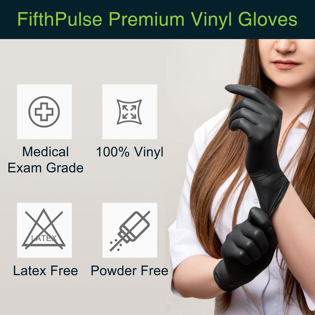 Black Vinyl Disposable Gloves Large 50 Pack - Latex Free, Powder Free Medical Exam Surgical, Home, Cleaning, and Food 3 Mil Thickness