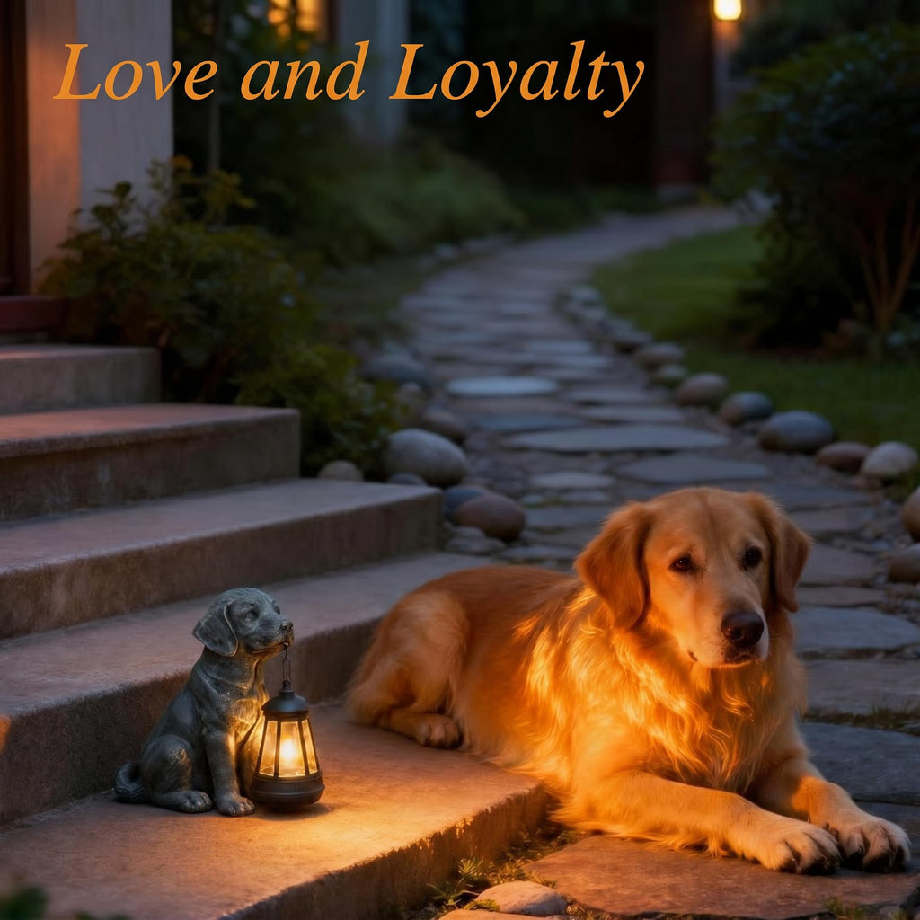 Lyeasw Outdoor Dog Statues Garden Decor with Solar Lantern