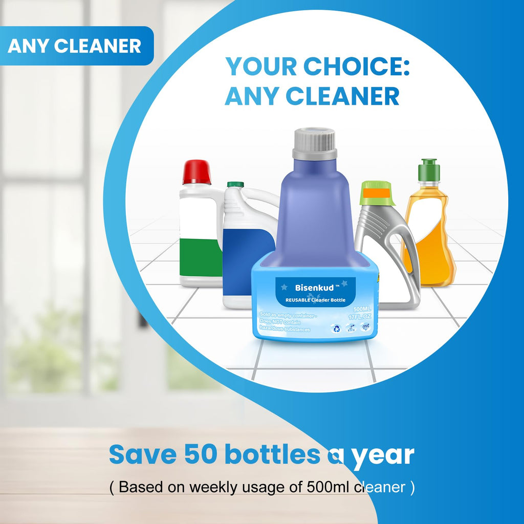 Bisenkud 2 Pack Refillable Bottle for Swiffer® Wet Jet™ Mop - 500ml /17 FL OZ - Leak-Proof HDPE Solution Bottle, Empty，Not for Power mop
