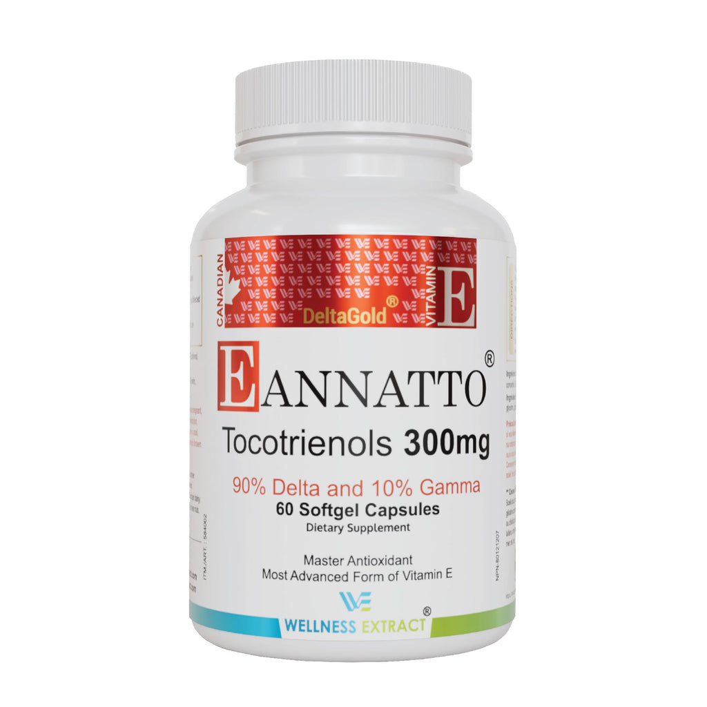 Wellness Extract Eannatto Tocotrienols Vitamin E Supplements Tocopherol Free, Supports Immune Health, Non-GMO, Gluten Free & Antioxidant (300MG 60 Softgels)
