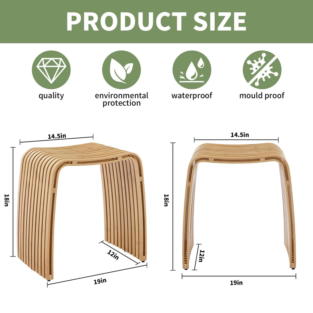 Bamboo Shower Bench, Non-Slip Shower Stool & 286 lbs, Waterproof Bathroom Stool Spa Bath Seat, Natural Bamboo Stool, Suitable for Multiple Settings: Bathroom, Bedroom, Dining room and Living room