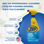 Zep Foaming Shower Tub and Tile Cleaner - 32 oz (Case of 4) ZUPFTT324 - No Scrub Formula, Breaks up Tough Buildup on Contact