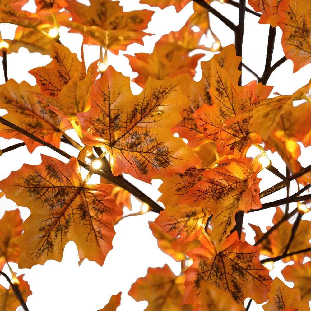 LIGHTSHARE 5FT 96LED Artificial Lighted Maple Tree Warm White Halloween Fall Decorations Indoor Ourdoor, Orange
