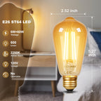 DiCUNO E26 Edison Bulbs 60W, 2200K Amber Warm, Amber Glass, 600LM, 2-Pack