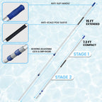 Poolvio 15FT Pool Pole, 3-Piece Telescopic Swimming Pool Cleaning Pole with Universal Threaded Tips, 2-in-1 Design for Skimmer Nets, Vacuum Heads, Brushes & Household Cleaning Tools