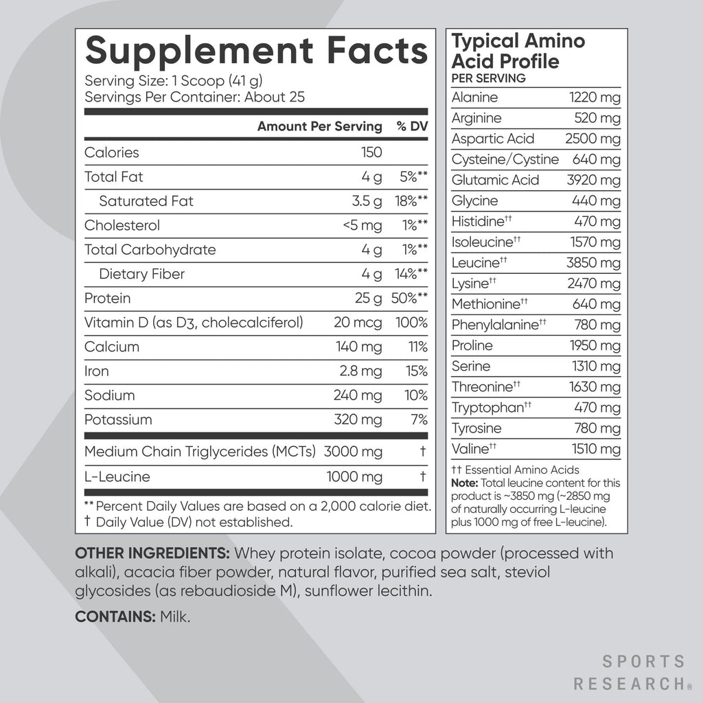 Sports Research® 100% Whey Protein Isolate Dark Chocolate - U.S. Sourced Protein Powder w/BCAAs - No Artificial Flavors or Gums- Informed Sport Tested · Gluten Free - 2lb Bulk Bag, 25 Servings