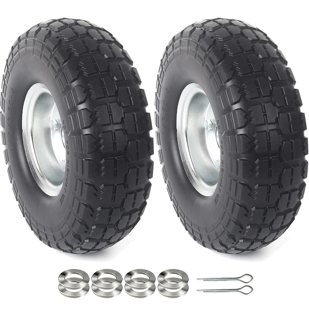 AR-PRO 10" Solid Tire and Wheel, Flat Free 4.10/3.50-4 Tire, 2-Pack