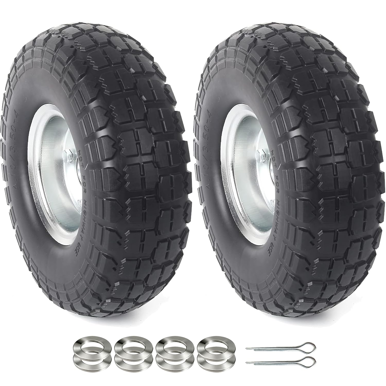 AR-PRO 10" Solid Tire and Wheel, Flat Free 4.10/3.50-4 Tire, 2-Pack