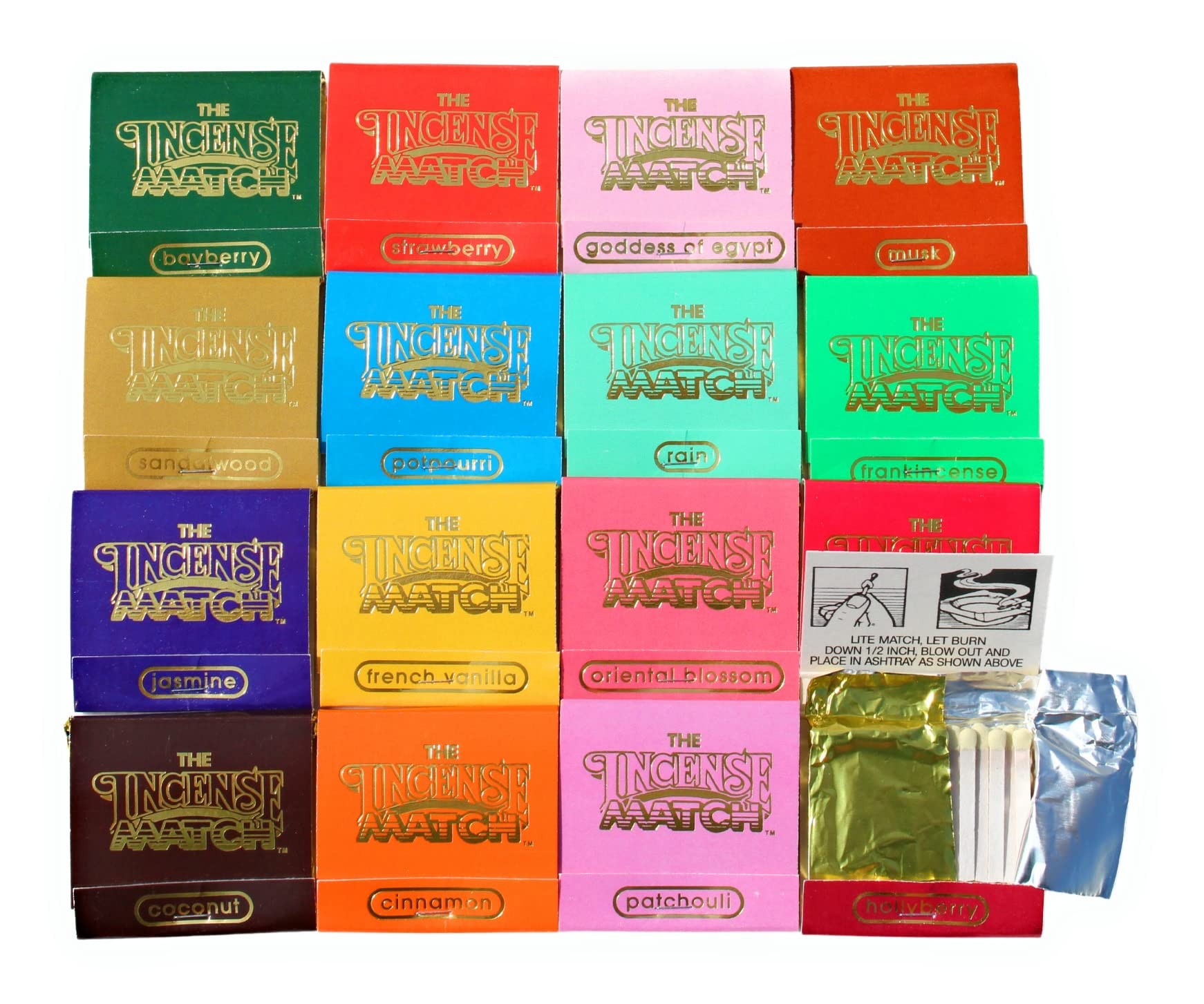 16 Pack Incense Matches: Variety Pack - Scented Bathroom Matches - Eliminates Bathroom Odors - Pleasant Incense - 30 Strikes per Matchbook, 480 Strikes per Purchase -Stocking Stuffer- Unique Gift