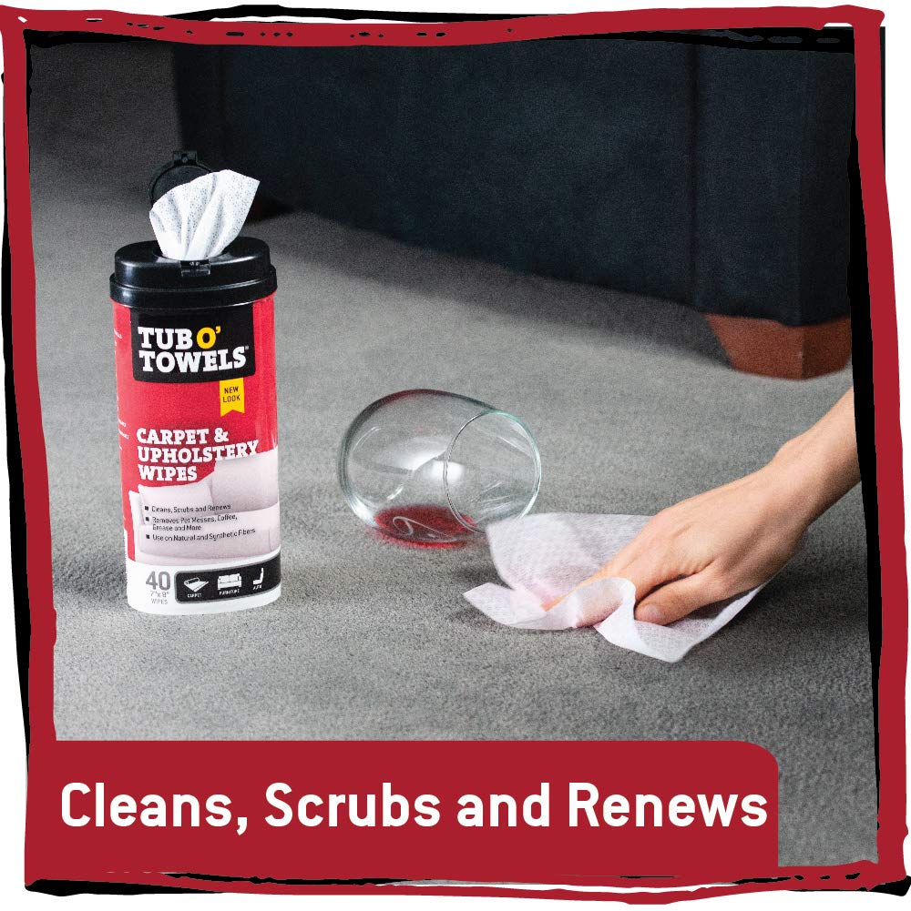 Tub O' Towels Carpet & Upholstrey Cleaning Wipes, 7" X 8", 40-Count Wipes, 4-Pack