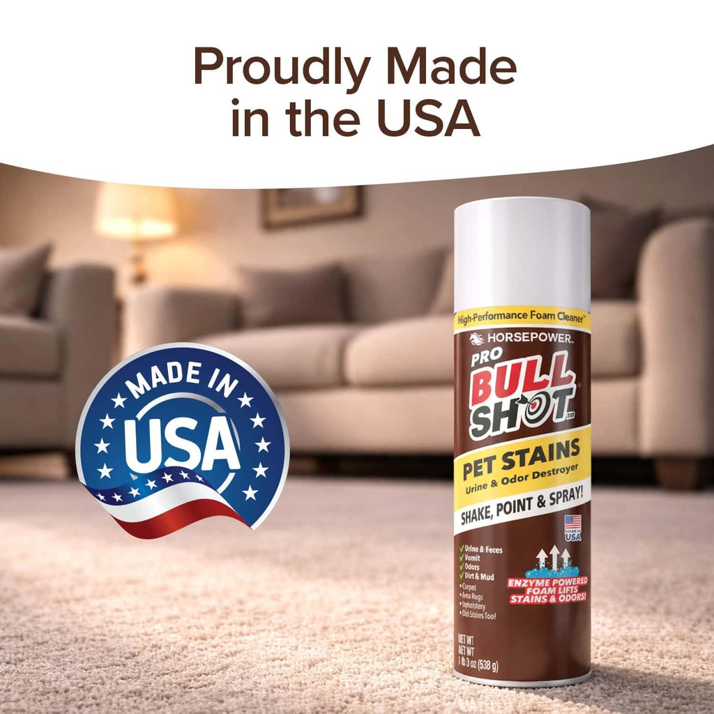 Bull Shot Pet Pro Stain Remover, AS SEEN ON TV, Urine & Odor Emulsifier, Enzyme-Powered Professional Strength Foam for Urine, Feces, Vomit, Odors, Dirt On Carpet, Area Rugs, Upholstery, Old Stains