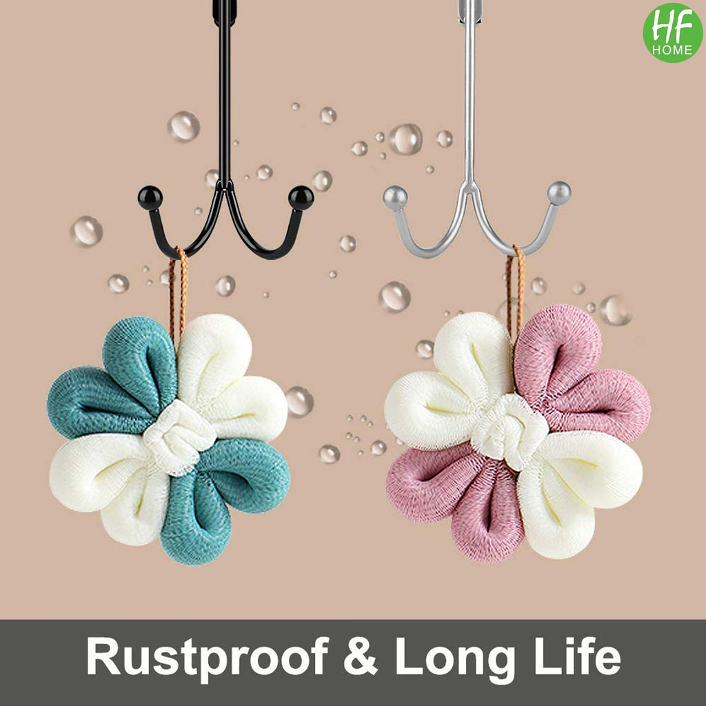 HFHOME 4Packs Over The Door Double Hanger Hooks, Metal Twin Hooks Organizer for Hanging Coats, Hats, Robes, Towels- Black