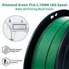 ZIRO Diamond Series Filament, 3D Printer Filament 1.75mm, Shiny Sparkle PLA with Glitter, Twinkling Neatly Wound 1kg/2.2lbs Spool, Fit Most FDM 3D Printers, Dimaond Green
