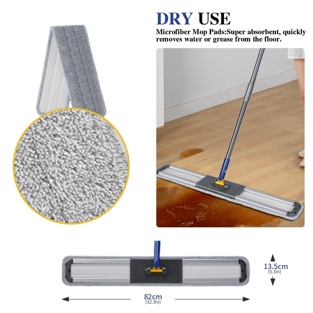 36" Commercial Mop for Floor Cleaning, Masthome Heavy Duty Industrial Mop with 3 Pads, Professional Microfiber Mops with 60'' Long Handle,Large Dust Mops for Office Garage Warehouse Factory Mall(Blue)