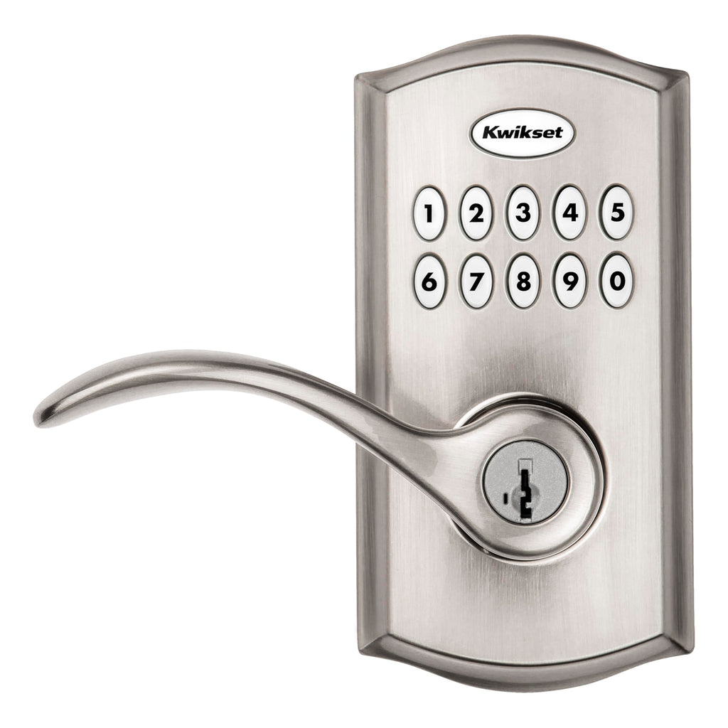 Kwikset SmartCode 955 Pembroke Light Commercial 10-Button Keypad Electronic Lever, Convenient Keyless Entry, 3-Year Battery Life and High Traffic Durability in Satin Nickel