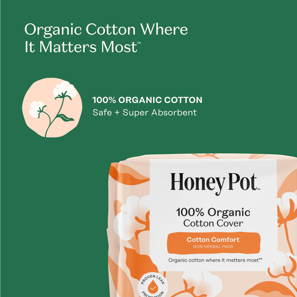 The Honey Pot Company - 64ct - Sanitary Pads for Women - Non-Herbal Heavy Overnight w/Wings - Organic Cotton Cover & Ultra-Absorbent Pulp Core - Feminine Care