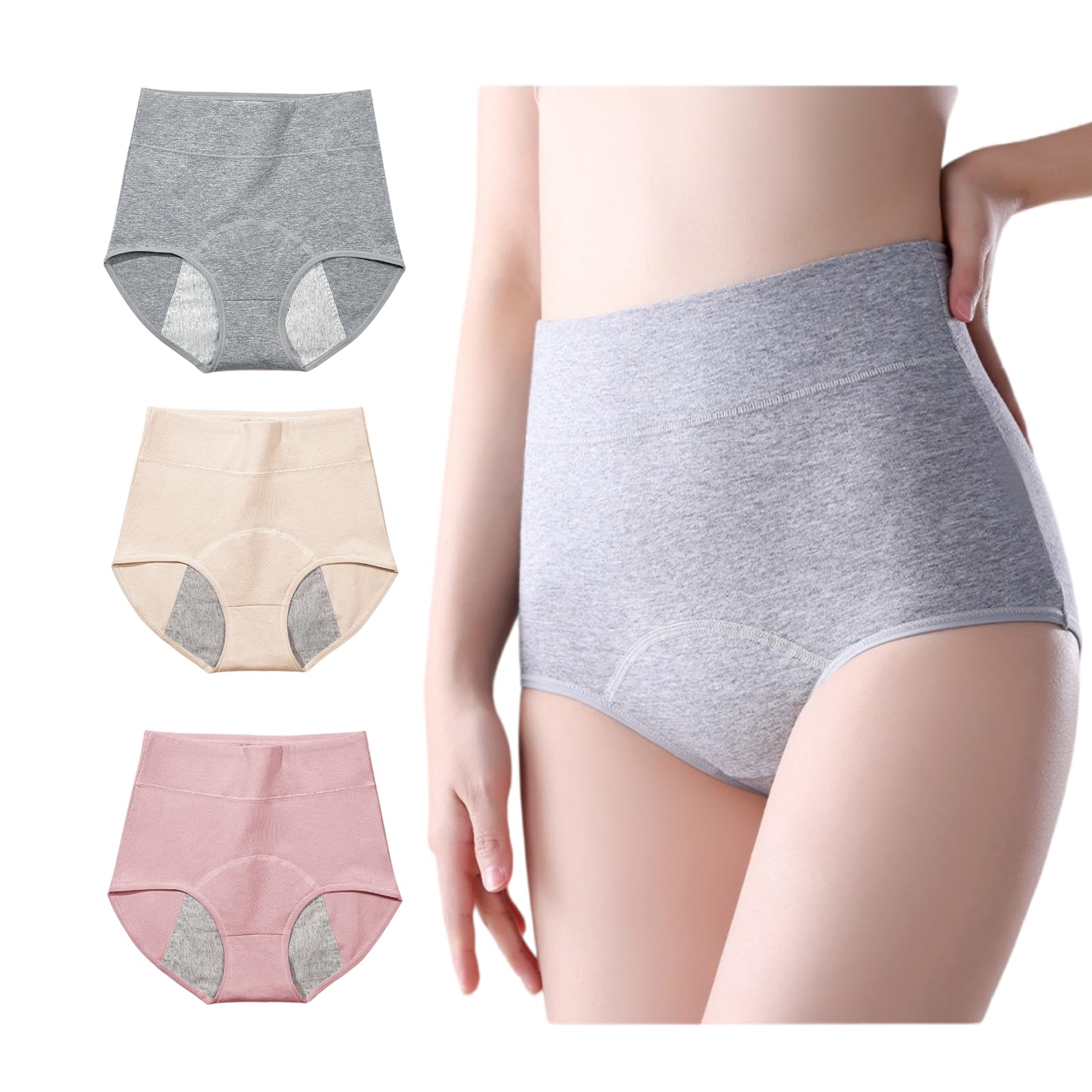 3 Pack Women's Incontinence Underwear Washable, Double Elastic High Waist Adult Incontinence Protective Briefs, Reusable for Light Bladder Leakage(XL-Waist: 26.0''~40.2'')