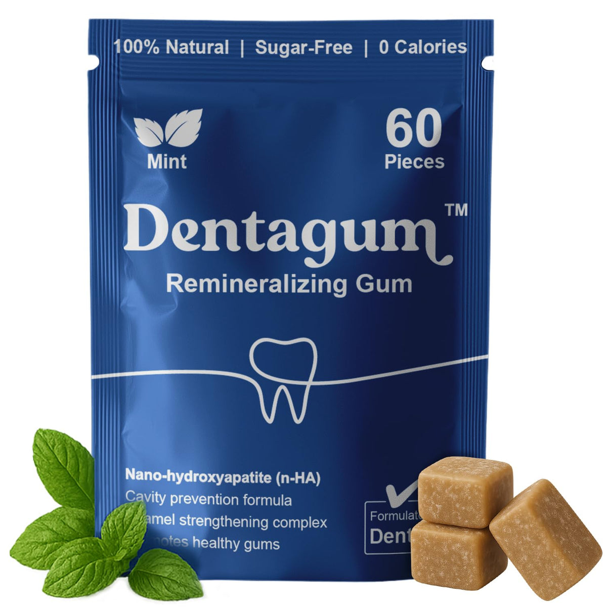 Dentagum Remineralizing Gum with Nano-Hydroxyapatite & Xylitol, 60 Pieces