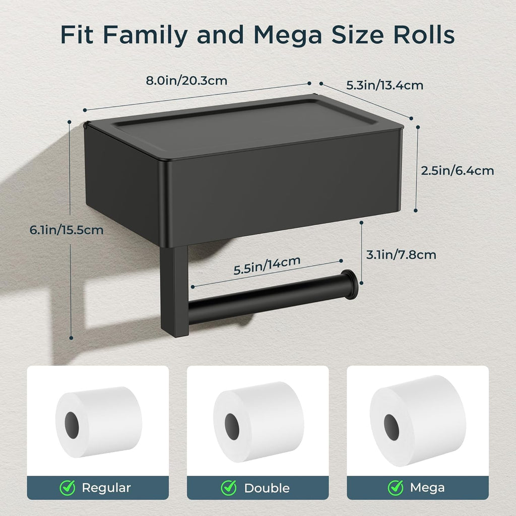 FORIOUS Toilet Paper Holder with Shelf, Wall-Mounted Modern Wipes Dispenser