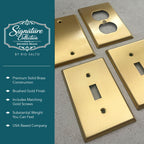 Rio Salto MIDSIZE BRASS Signature Collection Decorative Brushed Brass Gold Metal Outlet Covers, Light Switch Cover Plate, Premium Wall Plate Covers, 2-Gang Double Toggle Flip Switch 5" x 4.94", 1-Pack