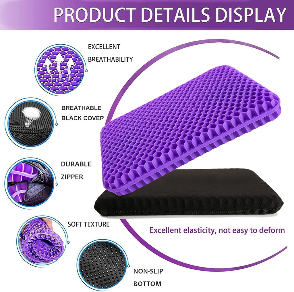 NC Gel Seat Cushion, Breathable Honeycomb Design Seat Cushion ，Body Pressure Distribution Portable Seat Cushion，Gel Seat Cushion for Back Pain Suitable for Home Office Chair Car (Purple+Black)