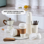 JOLLY PARTY [100 Pack] 16 oz Paper Coffee Cups, Disposable Paper Coffee Cup with Lids, Sleeves, and Stirrers, Hot/Cold Beverage Drinking Cup for Water, Juice or Tea, Suitable for Home,Shops and Cafes