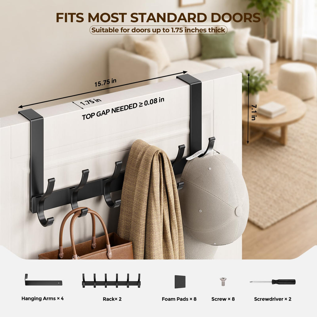 Optish Over The Door Hooks, Door Hanger Hooks for Hanging, Over The Door Towel Racks for Bathroom, Coat Rack Door Towel Hanger Towel Hooks (2Pack, Black)
