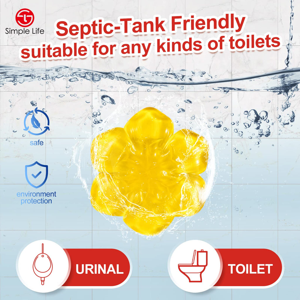 Simple Life Toilet Gel Stamp – Fresh Flower Scent, Anti-Limescale Toilet Cleaner Gel, Deodorizing & Long-Lasting Freshness, 64 Stamps, Blue & Yellow
