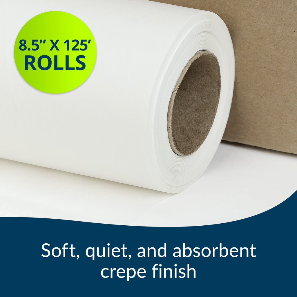 TIDI 618 Avalon Single-Use Chiropractic Headrest Paper Roll, White, 8.5” x 125’ (Pack of 25) ― Premium Crepe Paper ― Hygienic Barrier ― for Chiropractic Offices & More ― Medical Supplies