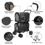 LPOTIUS Double Pet Stroller for Dogs and Cats with 2 Detachable Carrier, Quick-Folding Dog Stroller for Medium Small Dogs Cats, 4 Wheels, Black