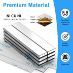 Heavy Duty Magnets, Caturledas 4 Pack Strong Rare Earth Neodymium Magnets with Double Sided Adhesive, Rectangular Bar Magnetic Strip for Refrigerator Calendar Office Whiteboard, 60x10x3 mm, Silver