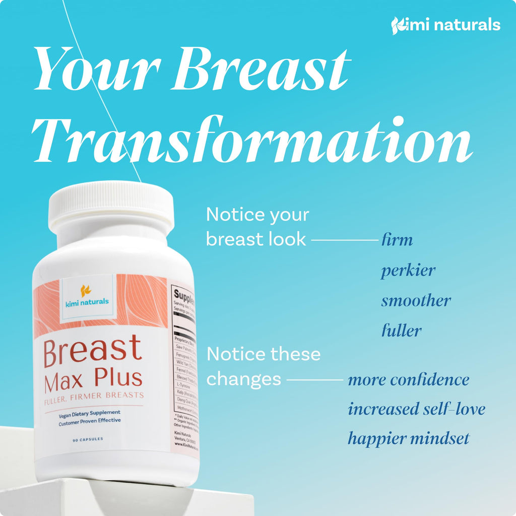 KIMI Naturals Breast Max Plus - Breast Enhancement Pills | Breast Enlargement Supplements with Fenugreek, Breast Growth, Supports Breast Firmness | 90 Capsules