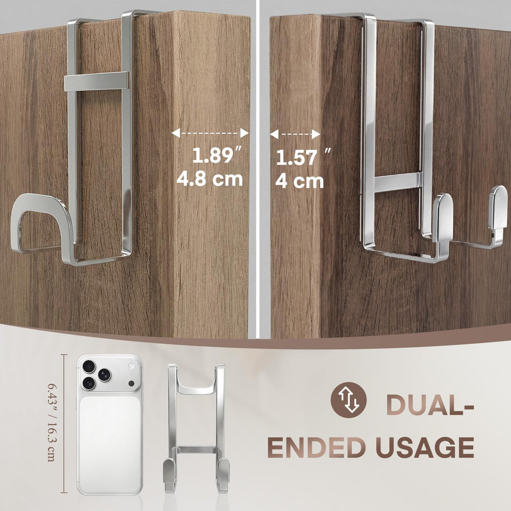 FYY 2 Packs Over The Door Hooks, Heavy Duty Door Hanger Hook, No Drill Wall Hooks for Hanging Coat, Towel, Bag in Bathroom, Closet Fits Most Doors Up to 1-7/8" Thickness （7.87",Silver）