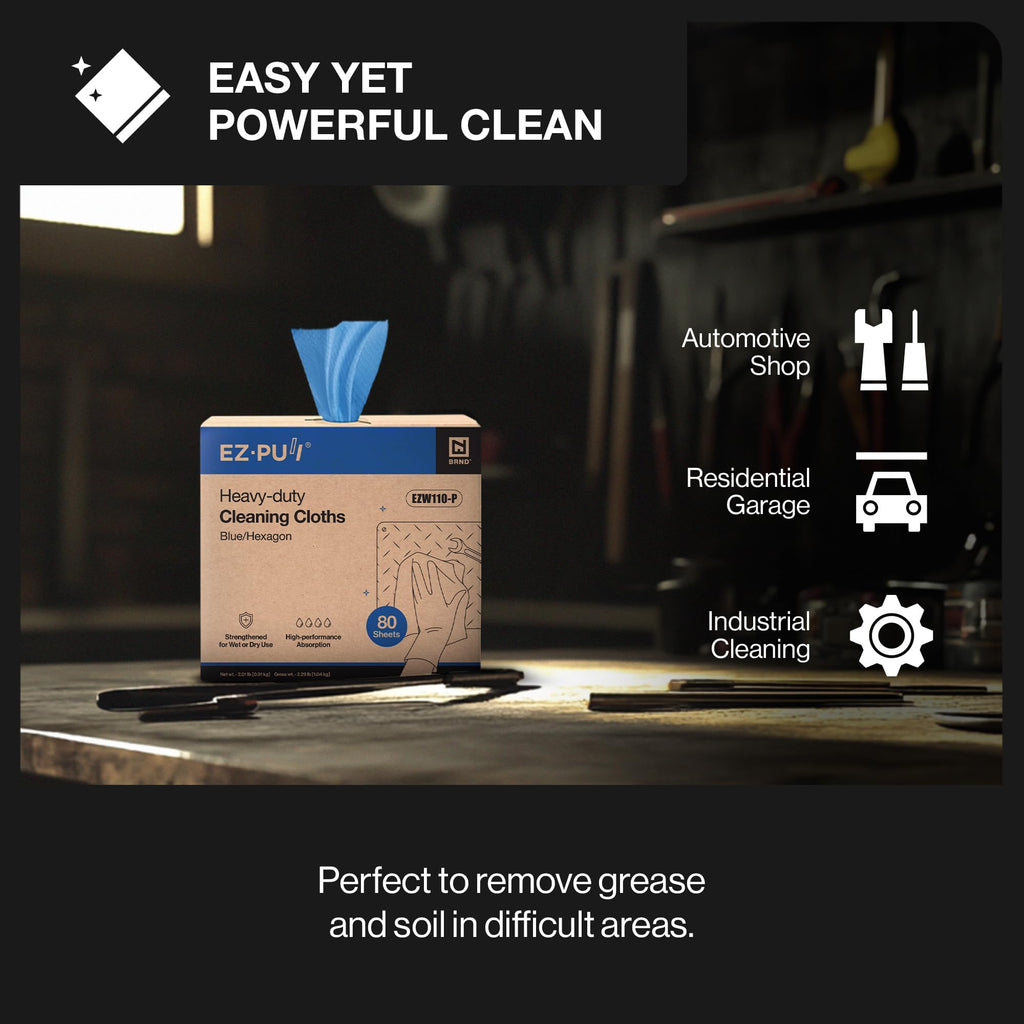 EZbrnd Heavy-Duty Cleaning Cloths Towels, Pop Up Box, Blue Shop Towels, 80sheets/box [X80]